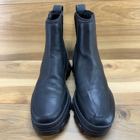 Sorel Brex Chelsea Boots Womens 8 Black Leather Waterproof Chunky - Picture 5 of 11